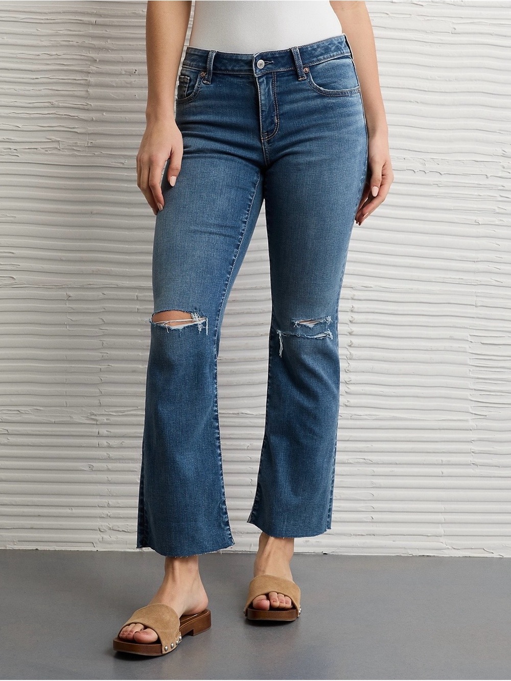 AE High-Waisted Kick Bootcut Crop Jean Blue